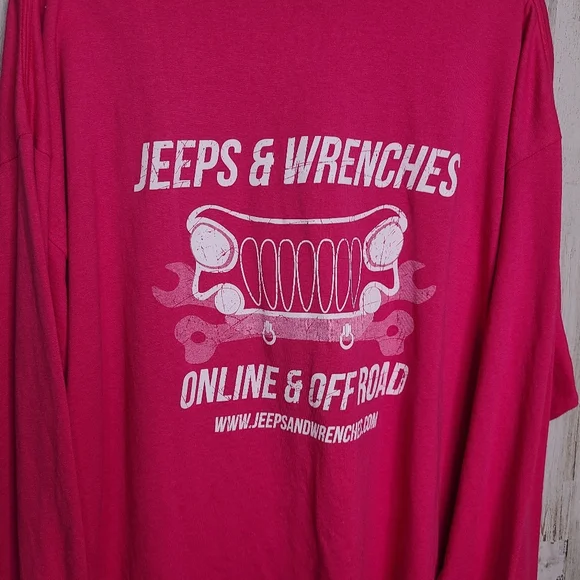 Jerzees Heavyweight Long Sleeve Pink Tshirt Graphic Jeeps & Wrenches - Picture 5 of 8